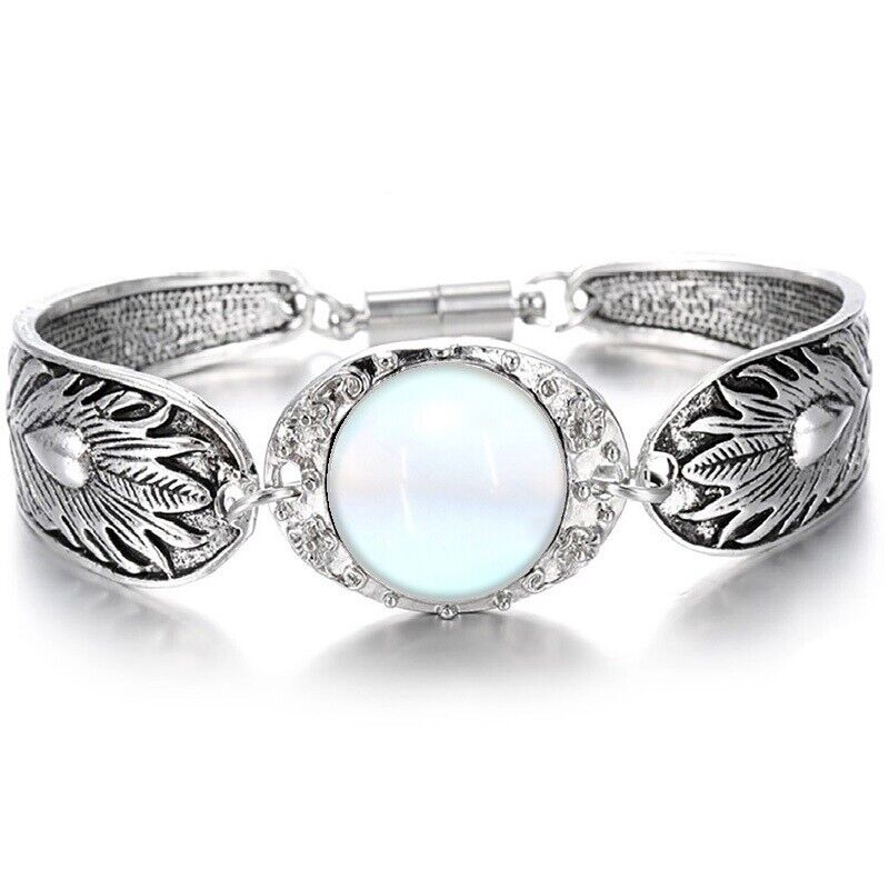 Opal Women's Sterling Silver Bracelet Bangle w Magnetic Clasp D3