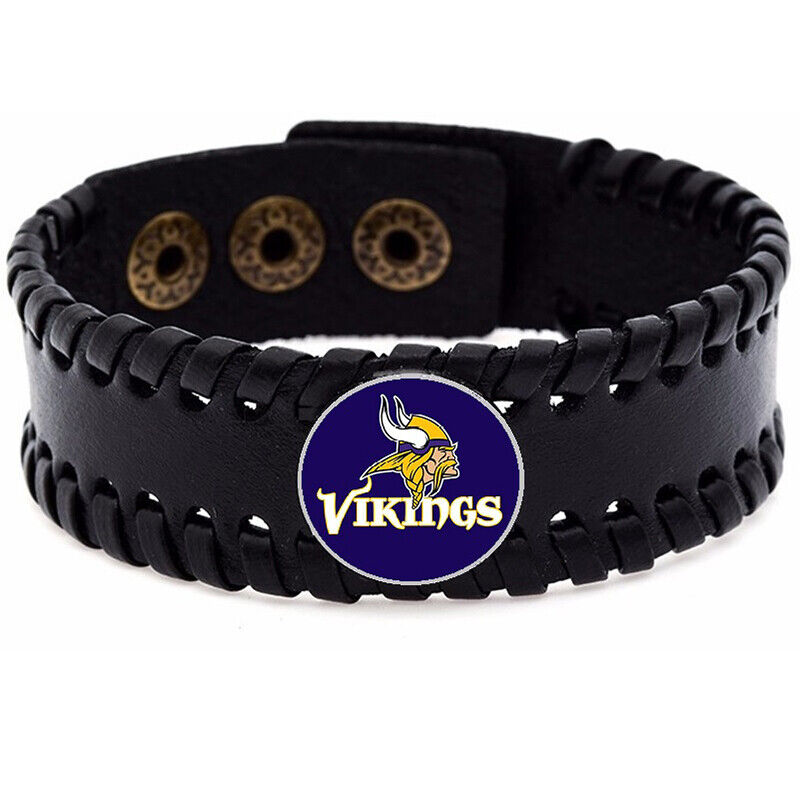 Minnesota Vikings Men'S Women'S Black Leather Bracelet Bangle D8-1