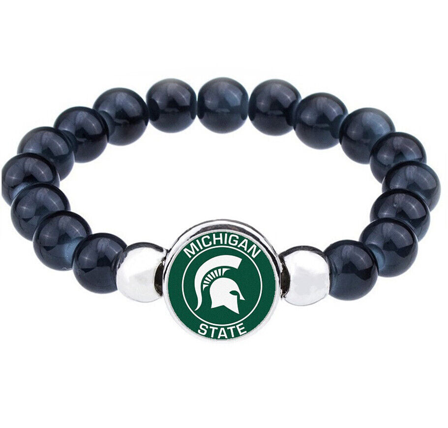 Michigan State University Spartans Womens Mens Black Bead Chain Bracelet Gift D1