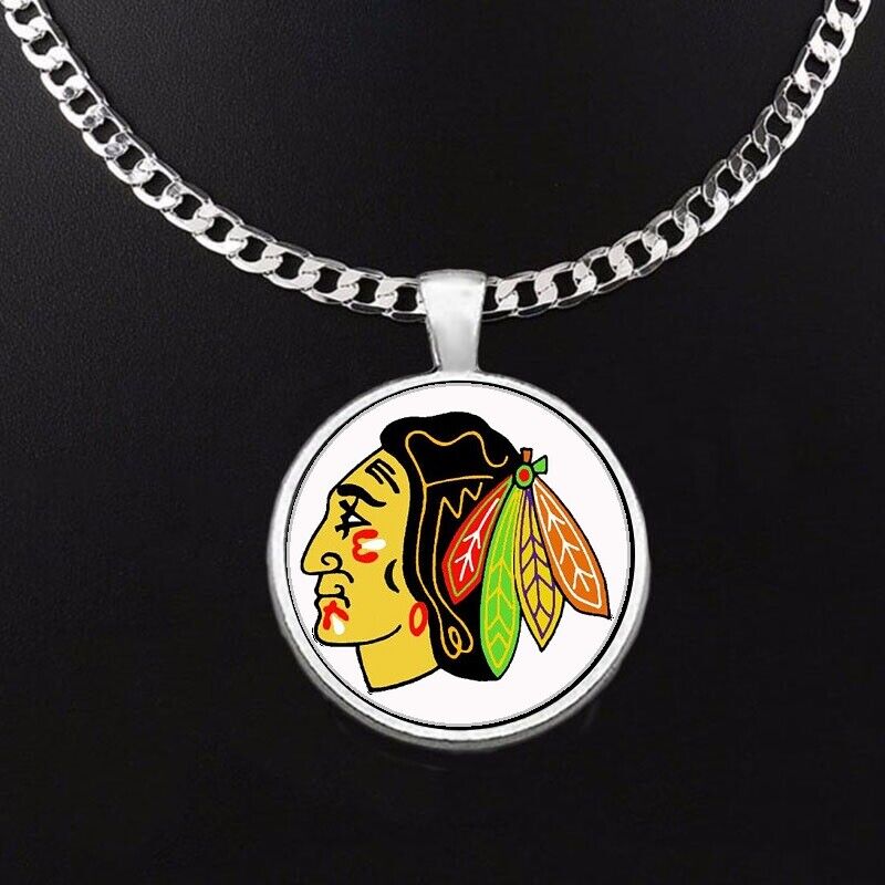 Large Chicago Blackhawks Necklace Stainless Steel Chain Hockey Free Ship' D5
