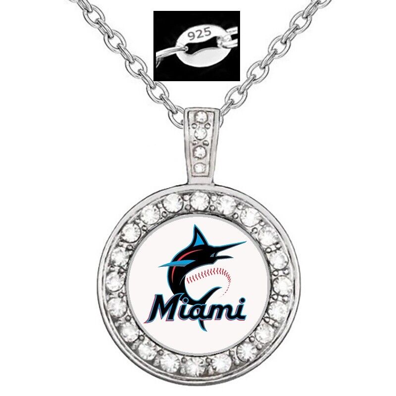 Miami Marlins Womens Sterling Silver Chain Link Necklace With Pendant D18