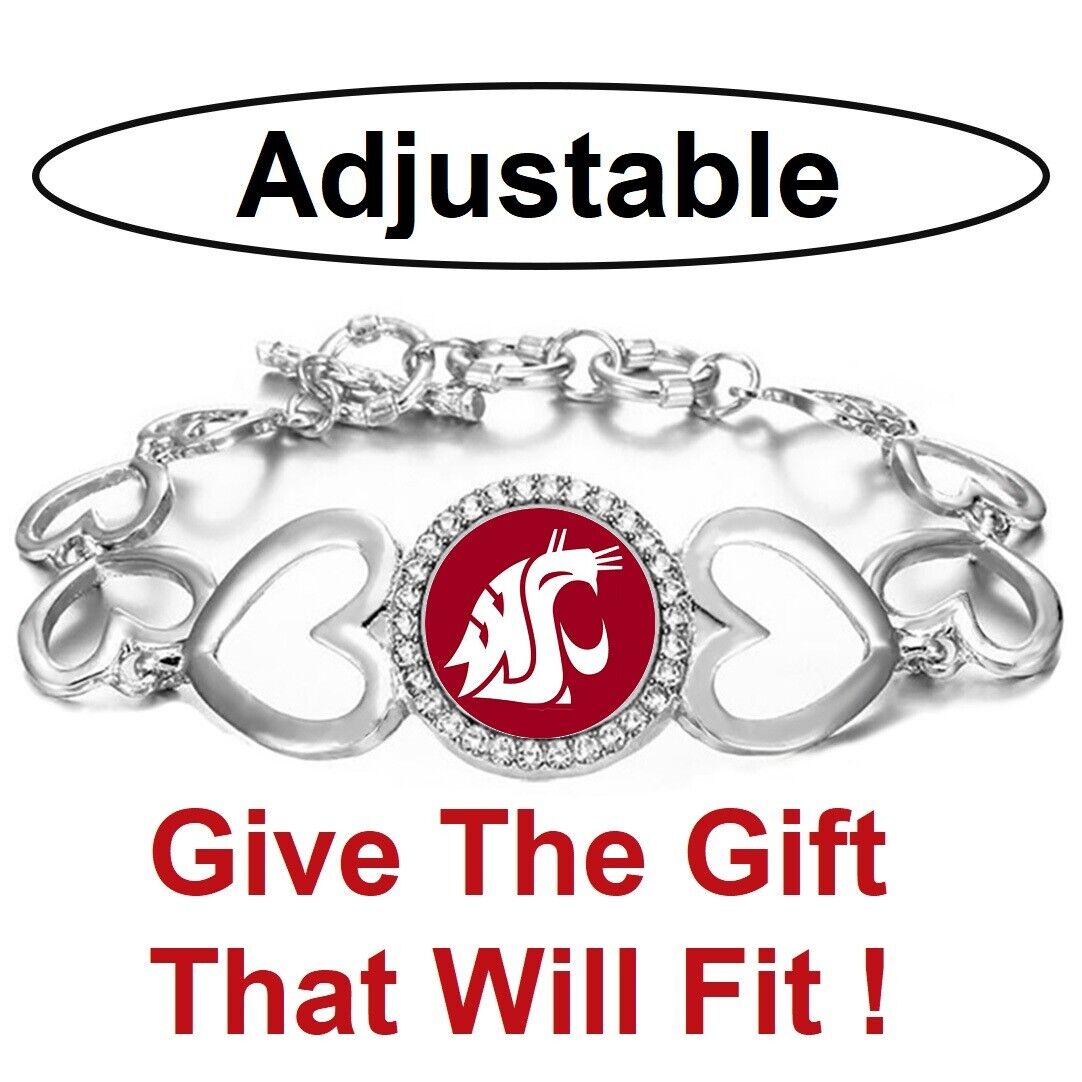 Washington State Cougars Womens Silver Link Bracelet W Gift Pkg D27
