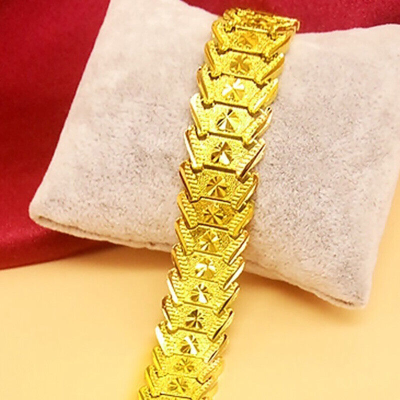 18k Yellow Gold Mens Womens Large 8-1/2" Heart Link Bracelet w Gift Pkg D723