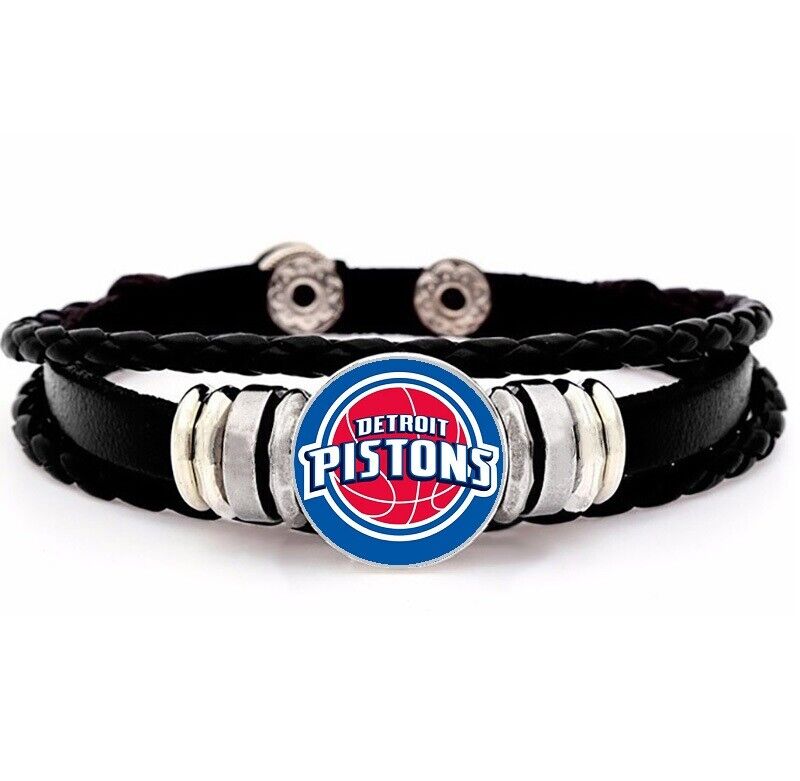 Detroit Pistons Mens Womens Black Leather Adjustable Bracelet W Gift Pkg D14