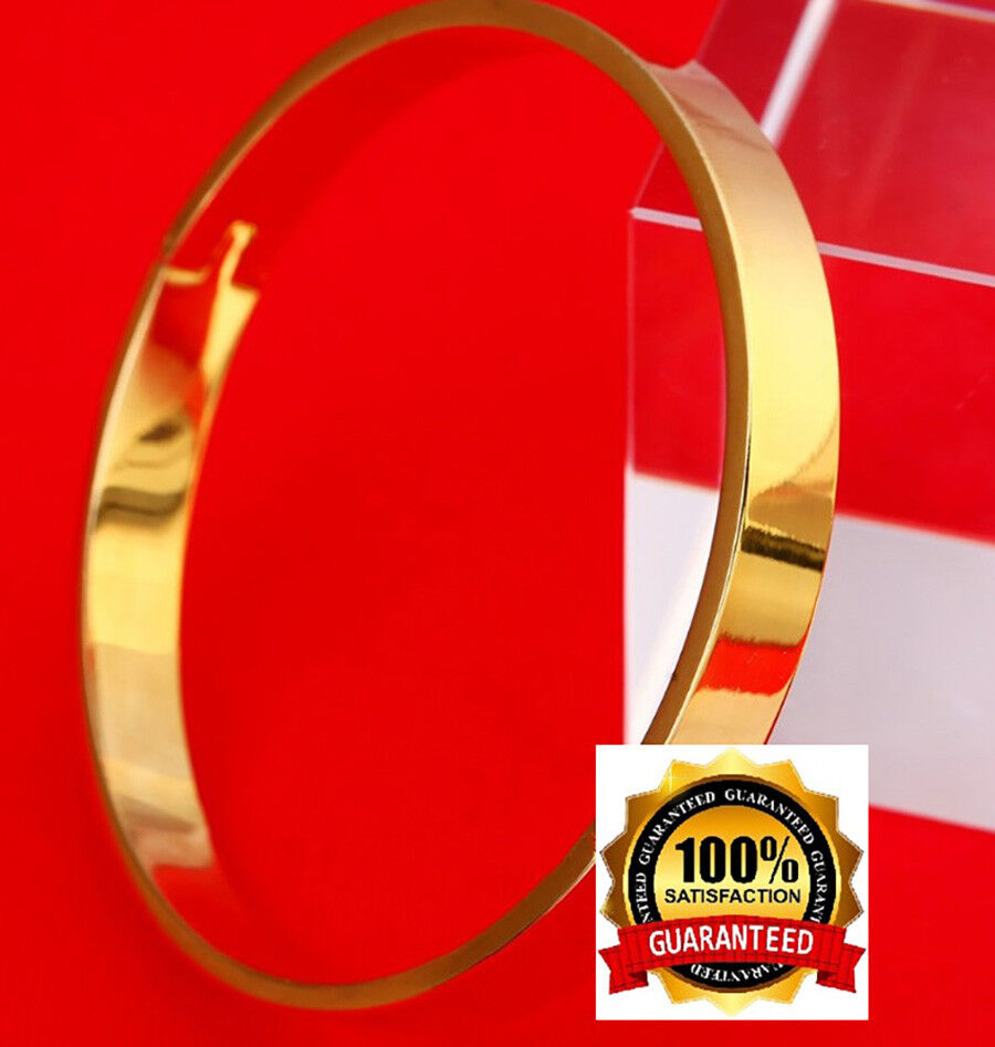 24k Gold Bracelets Bangle Womens Elegant Smooth Polished Opening wGift Pkg D496B
