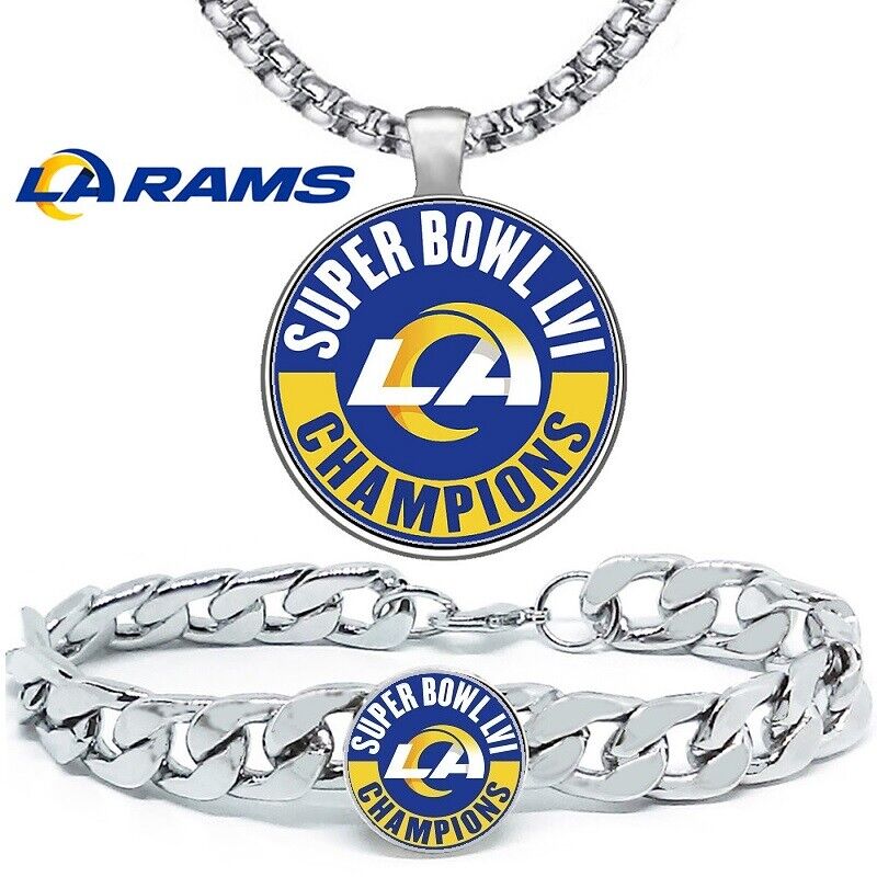 Special Los Angeles Rams Super Bowl Mens Gift Set 24" Necklace Bracelet D4D30