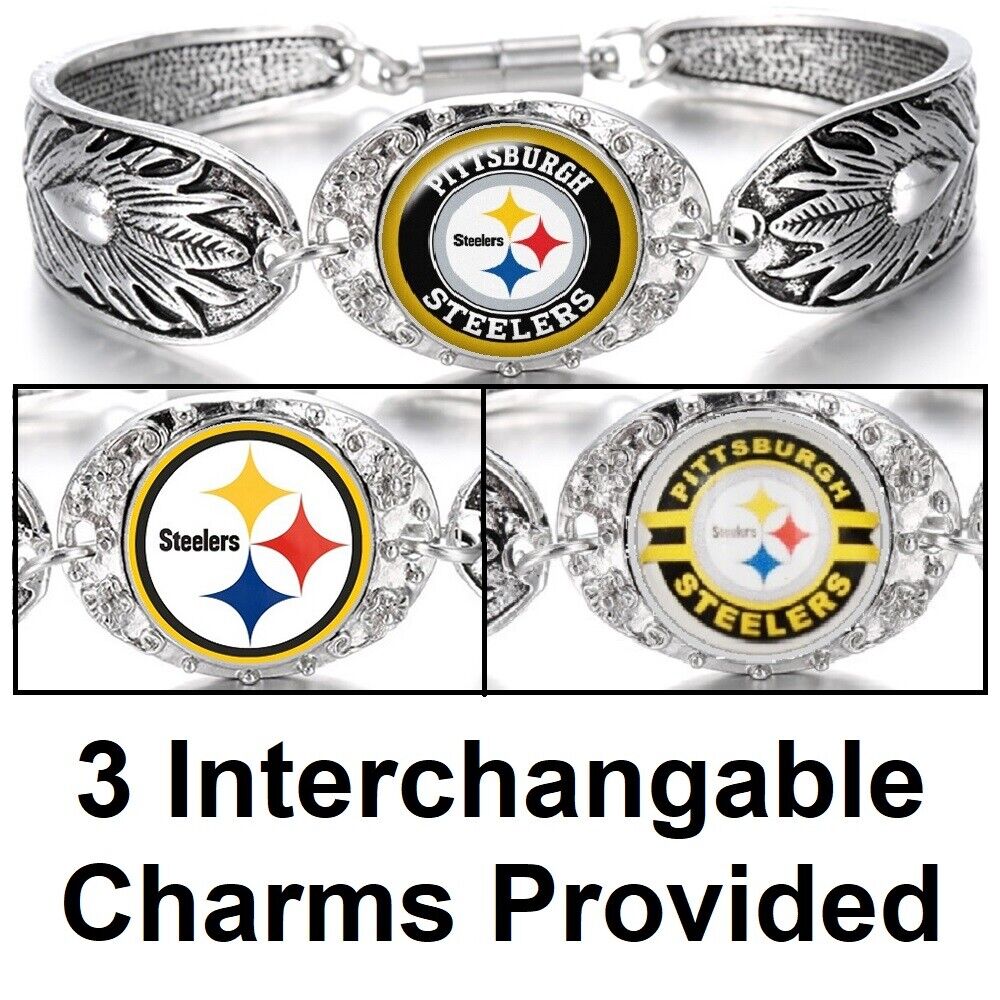 3 In 1 Gift Set Pittsburgh Steelers Women'S Sterling Silver Bracelet Wgiftpg Dm