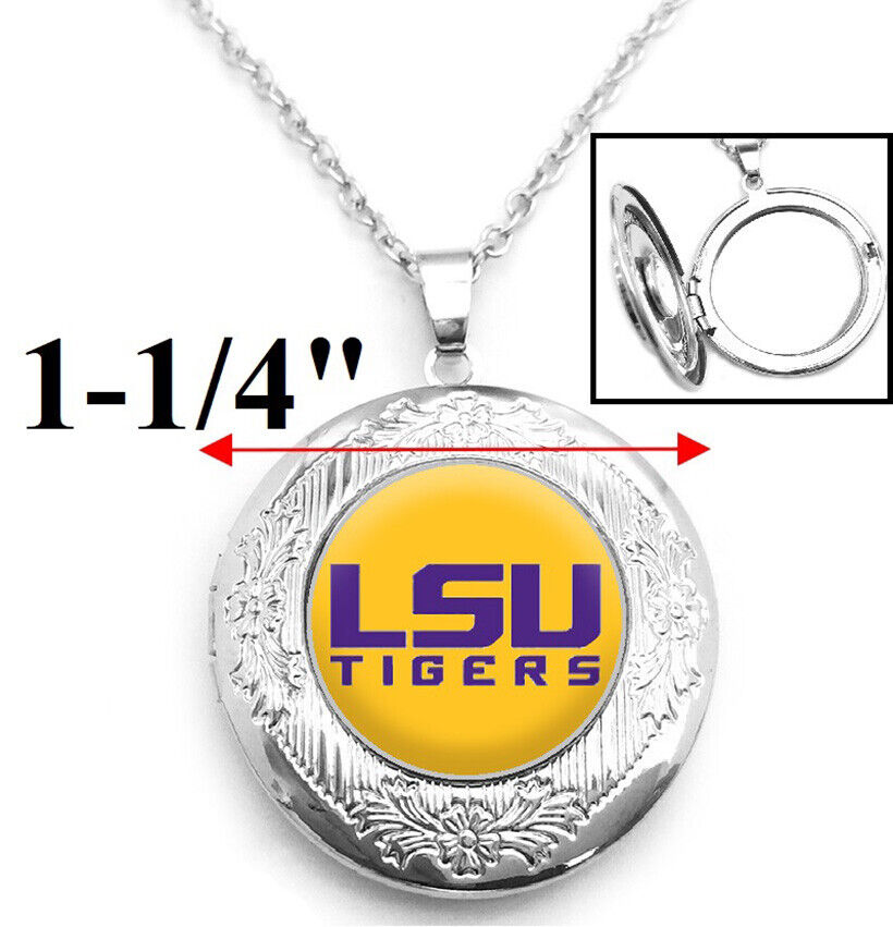 Lsu Tigers Yellow Womens Sterling Silver Link Chain Necklace Locket D16