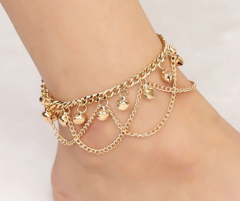 18k Yellow Gold Women's Adjustable Anklet Ankle Layered Bracelet Link Chain D579