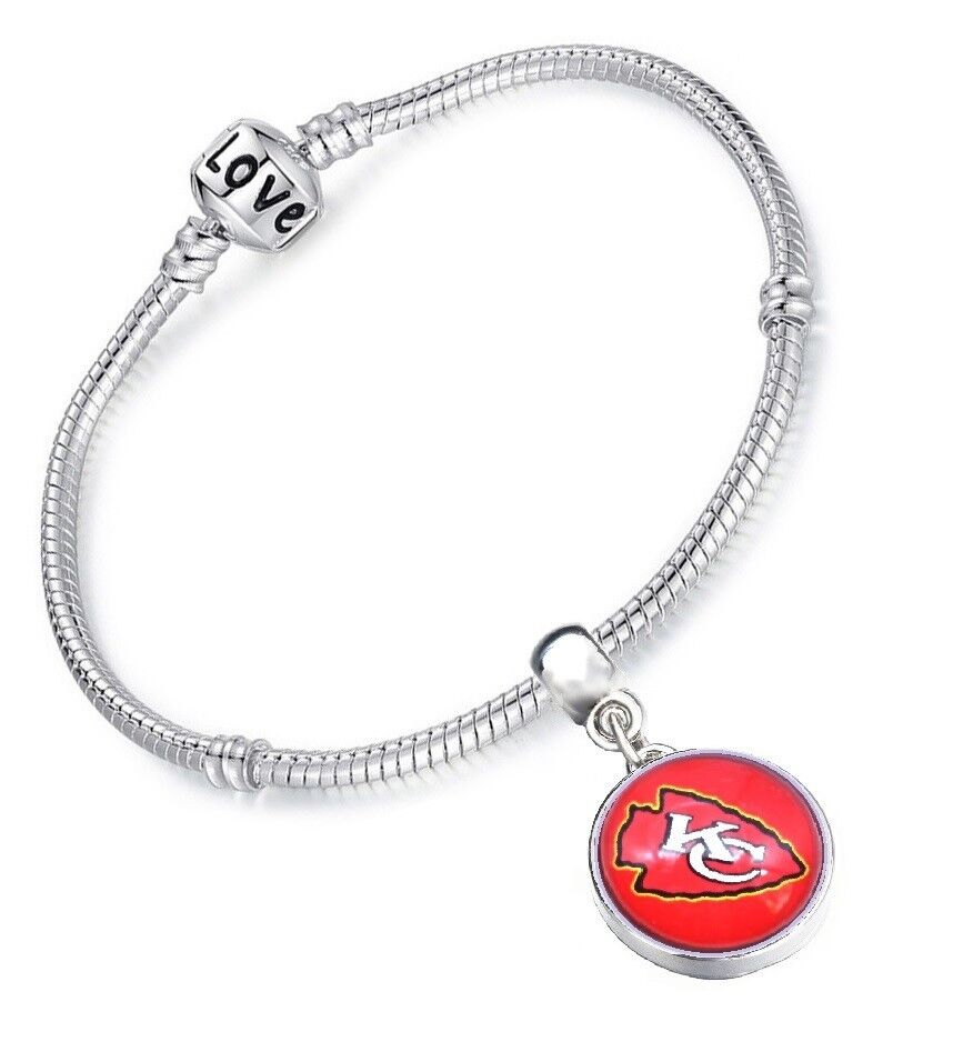 Kansas City Chiefs Womens Sterling Silver Snake Link Bracelet Football Gift D13