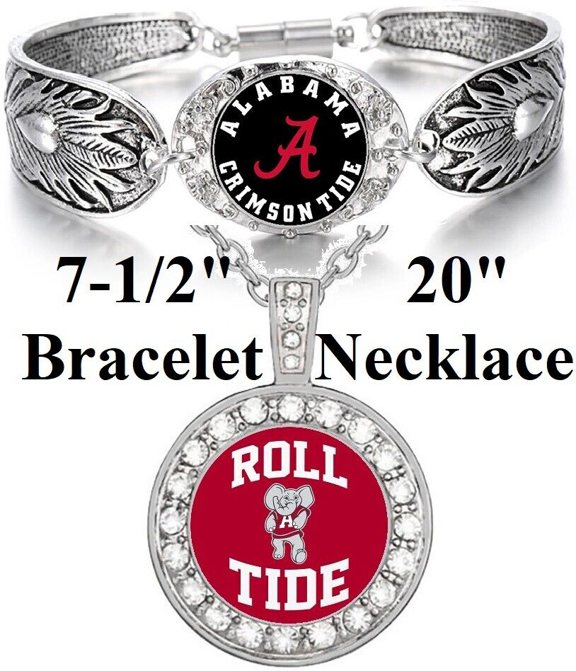 Alabama Crimson Tide Womens 925 Sterling Silver Necklace Bracelet Gift Set Dmset