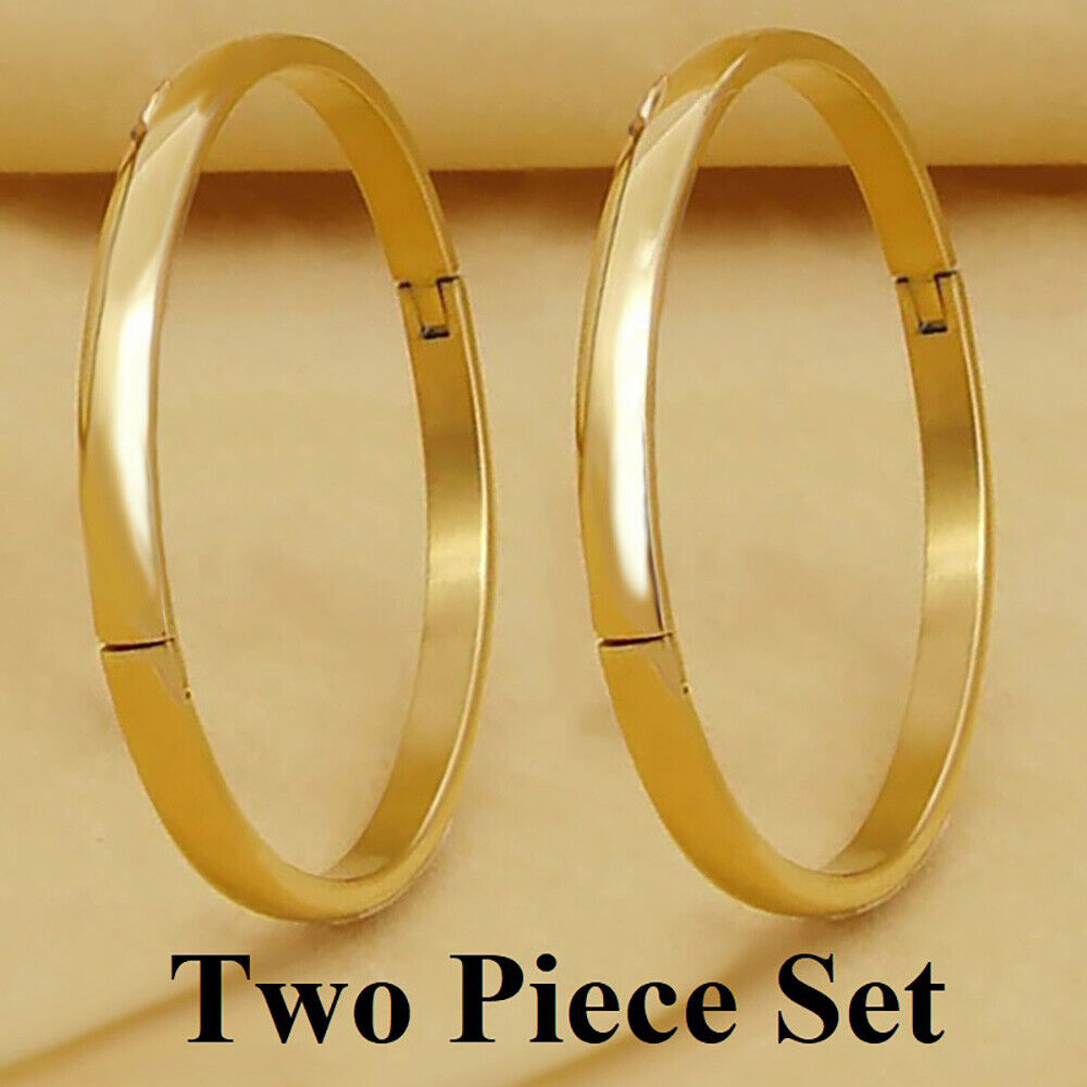 2 PcSet Mother's Daughters 24k Gold Fiilled Womens Italian Cut Bracelets D780