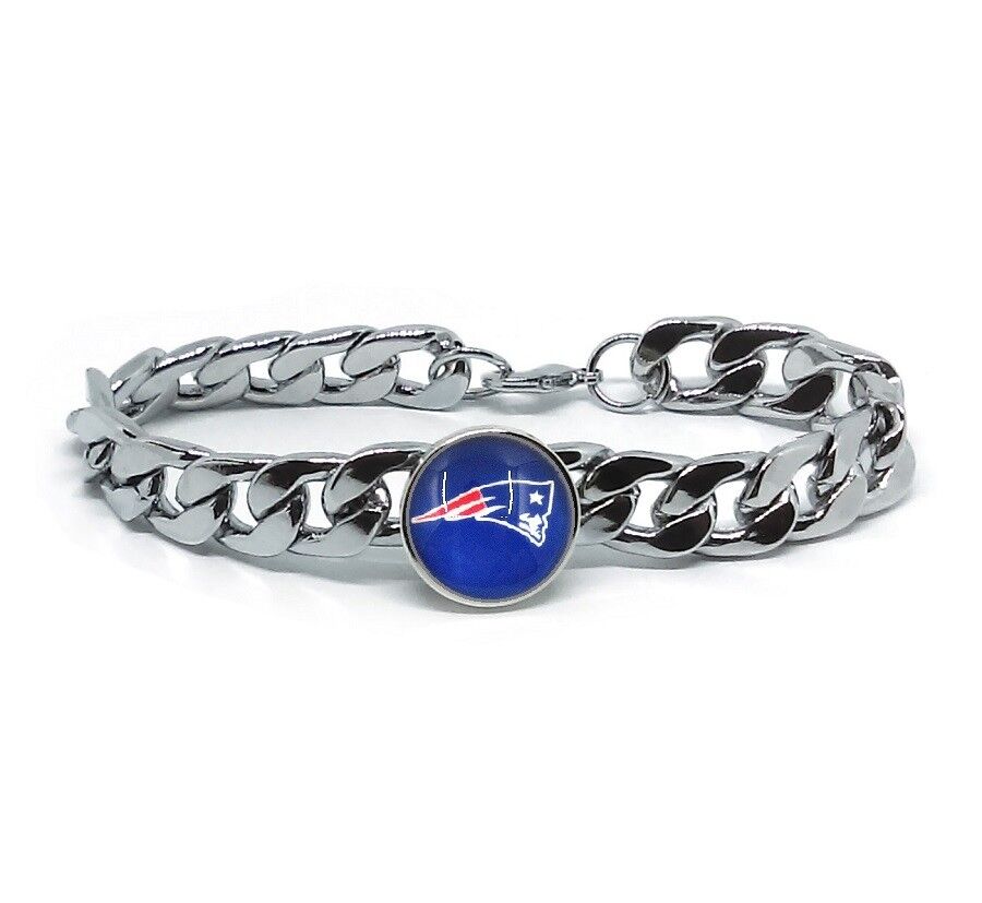 New England Patriots Silver Womens Curb Link Chain Bracelet Football Gift D4-1