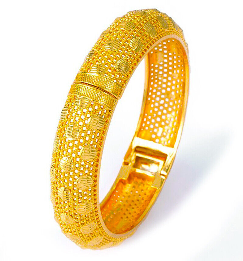 18k Yellow Gold Women's 16mm Bracelet Bangladesh Bridal Bangle w Gift Pkg D766