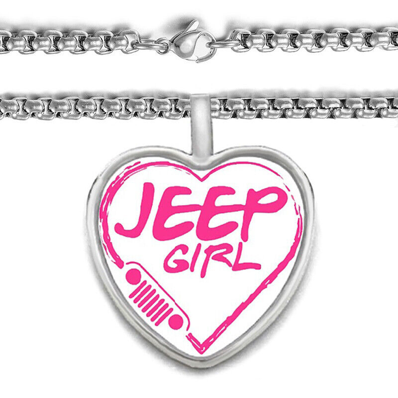 Large Jeep Girl Women's 24" Silver Necklace With Pendant Wrangler Gift Free Ship