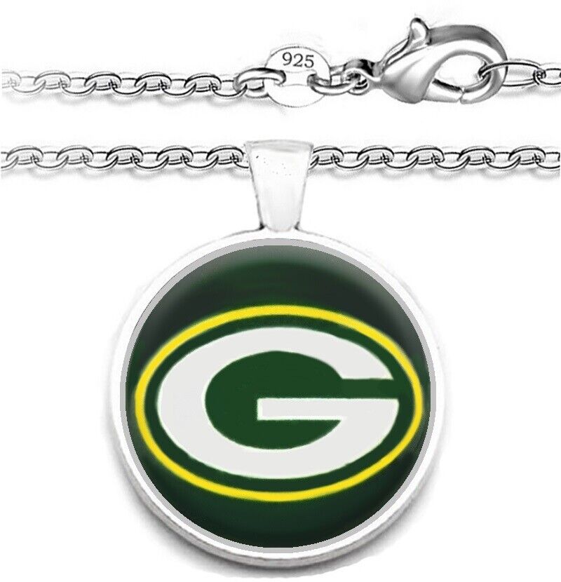 Green Bay Packers Mens Womens 925 Silver Link Chain Necklace With Pendant A1