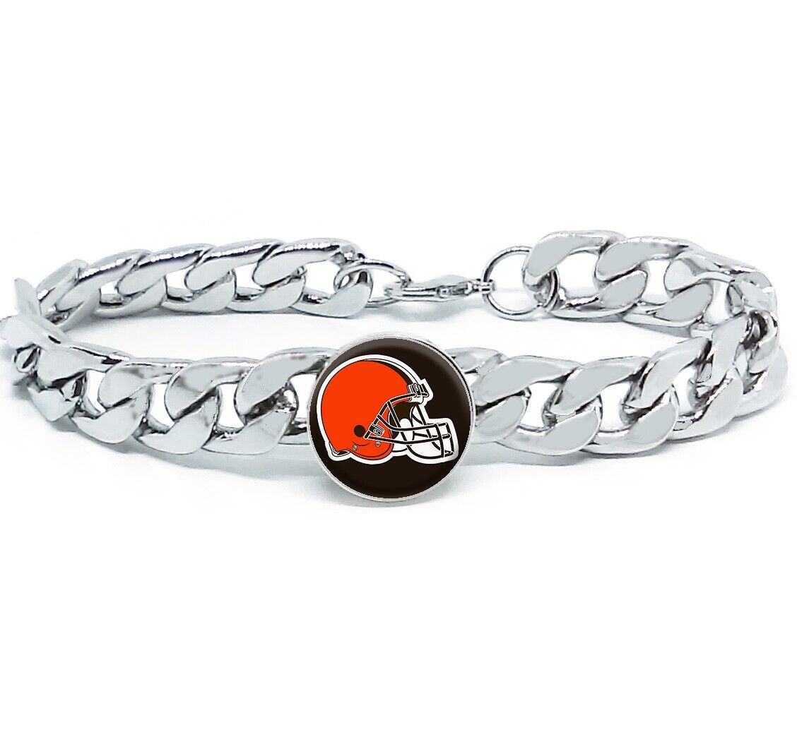 Cleveland Browns Silver Mens Curb Link Chain Bracelet Football Gift D4
