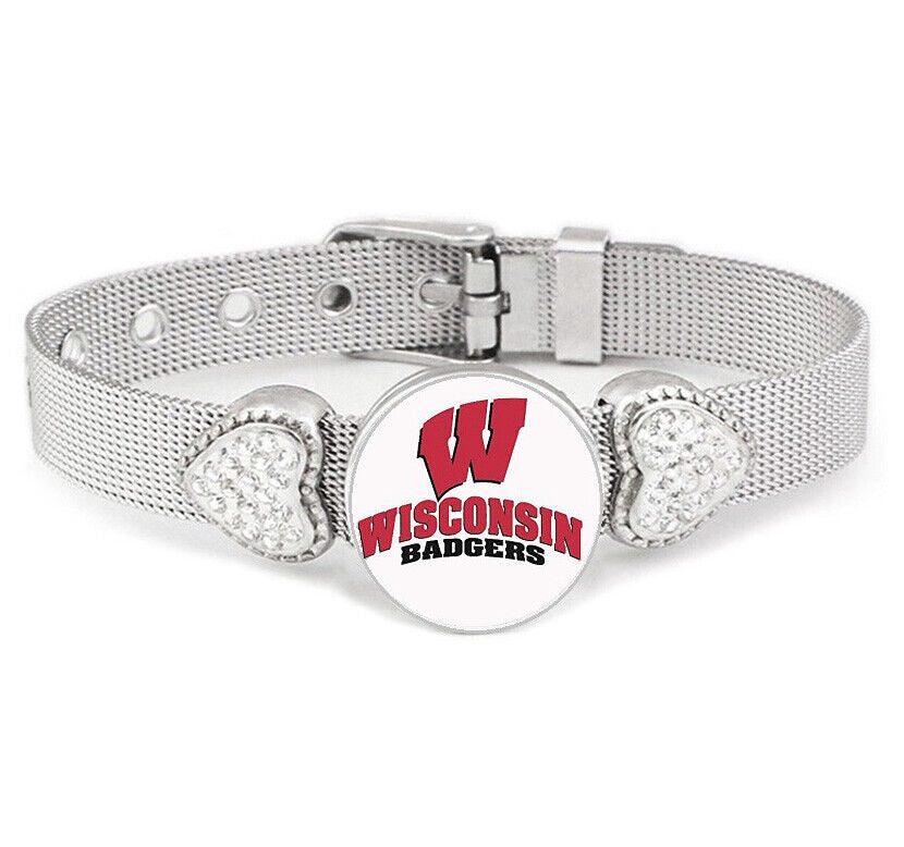 University Wisconsin Badgers Womens Adjustable Silver Bracelet Jewelry Gift D26