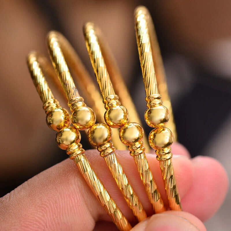 2 PcSet 18k Gold Womens Teens Small Adjusts 6.25" to 7.25" Size Bracelets D947