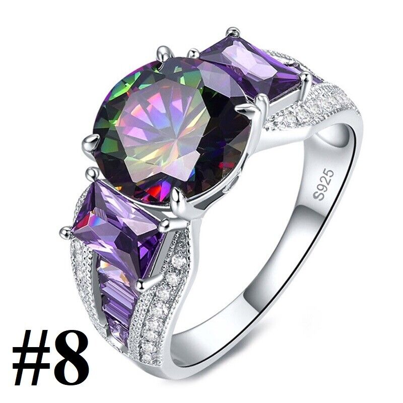 Solid 925 Sterling Silver Women's Amethyst Rainbow Topaz Ring D820
