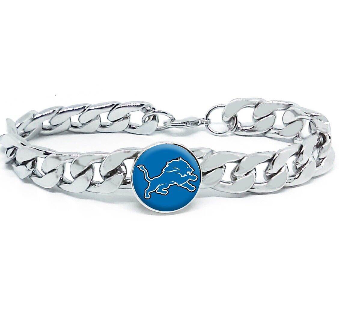 Detroit Lions Stainless Wide 12Mm Womens Mens Chain Bracelet Football Gift D4