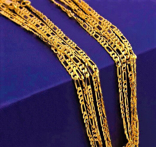 18k Yellow Gold Necklace Women's Mens' 20" Figaro Layering Link Chain D400