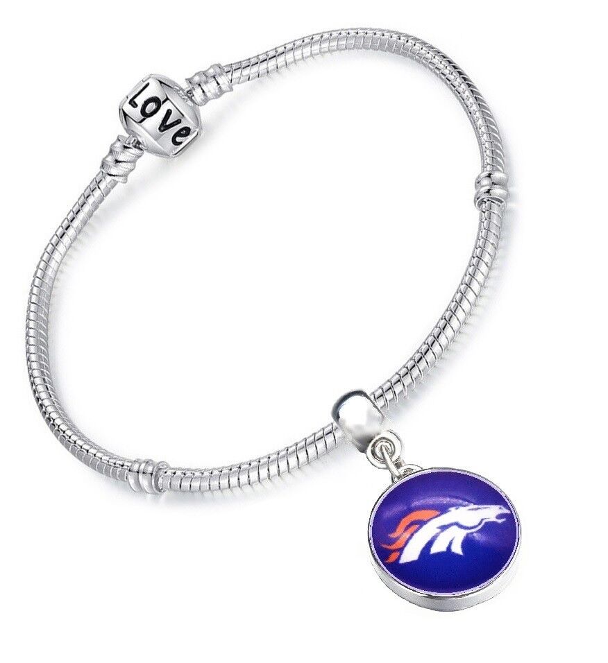 Denver Broncos Womens Sterling Silver Snake Link Bracelet Football Gift D13