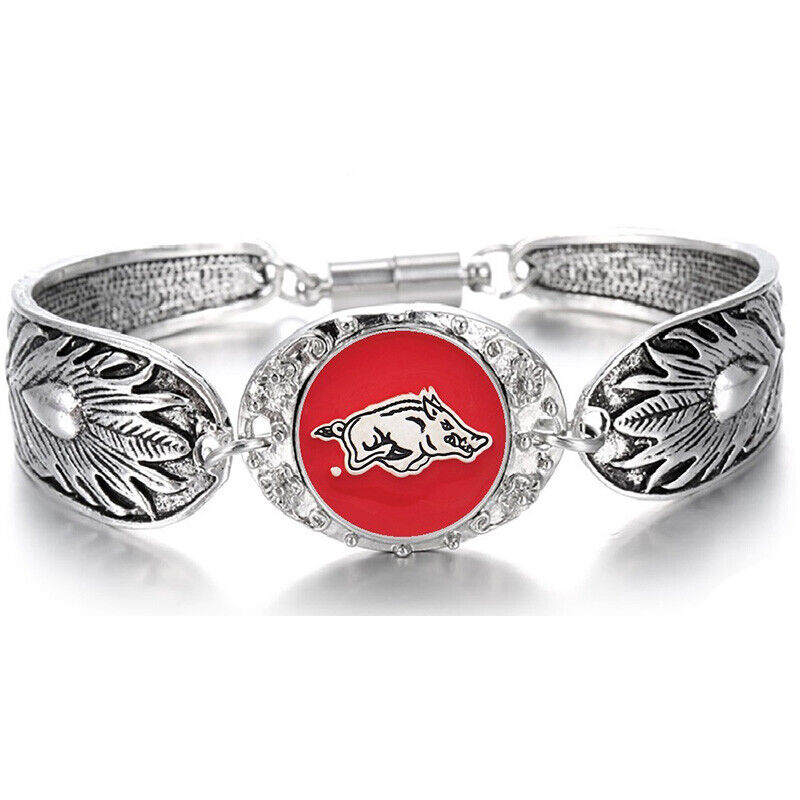 Arkansas Razorbacks Women'S Sterling Silver Bracelet Football Gift D3
