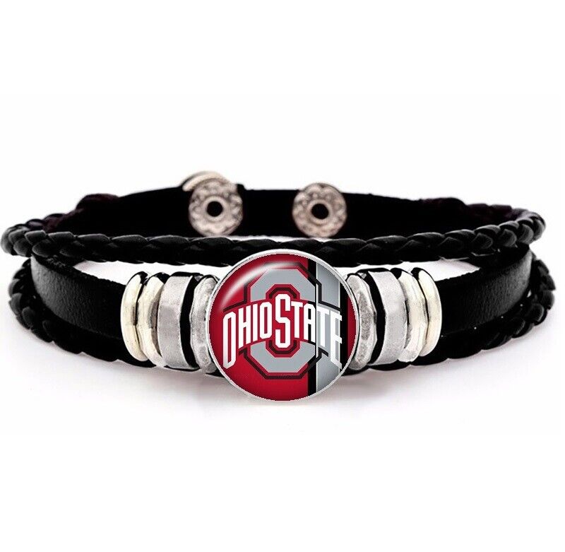 Special Ohio Stae Buckeyes Mens Womens Black Leather Bracelet College Wgiftp D14