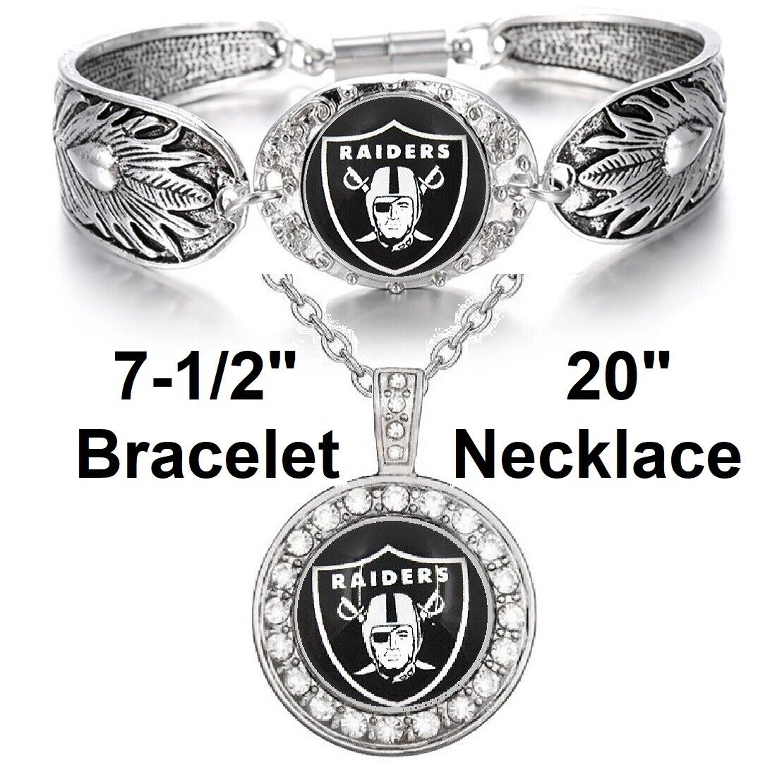 Special Las Vegas Raiders Womens 925 Sterling Silver Necklace Bracelet Set D3D18