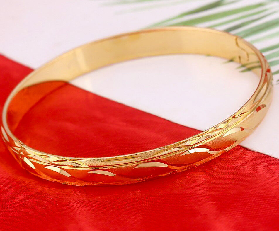 24k Gold Bangle Bracelet Women's Opulent Italian Swirl Pattern Opening D415-5G