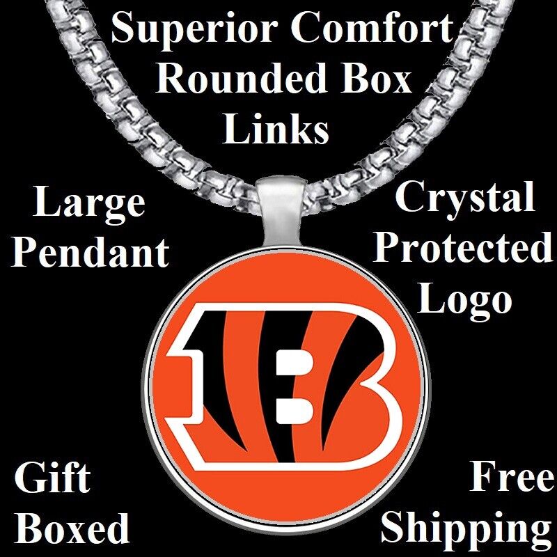 Cincinnati Bengals Mens Womens Stainless 20" Chain Link Pendant Necklace D30