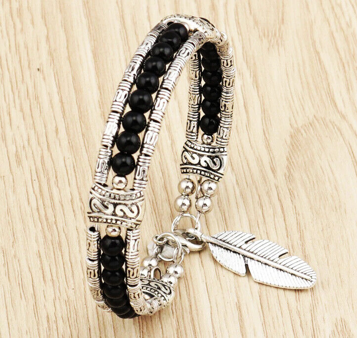 Women's Tibetian Sterling Silver Small 7" Inch Natural Stone Bohemian Bracelet