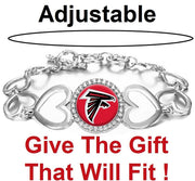 Atlanta Falcons Womens Silver Heart Link Adjust. Bracelet W Gift Pkg D27