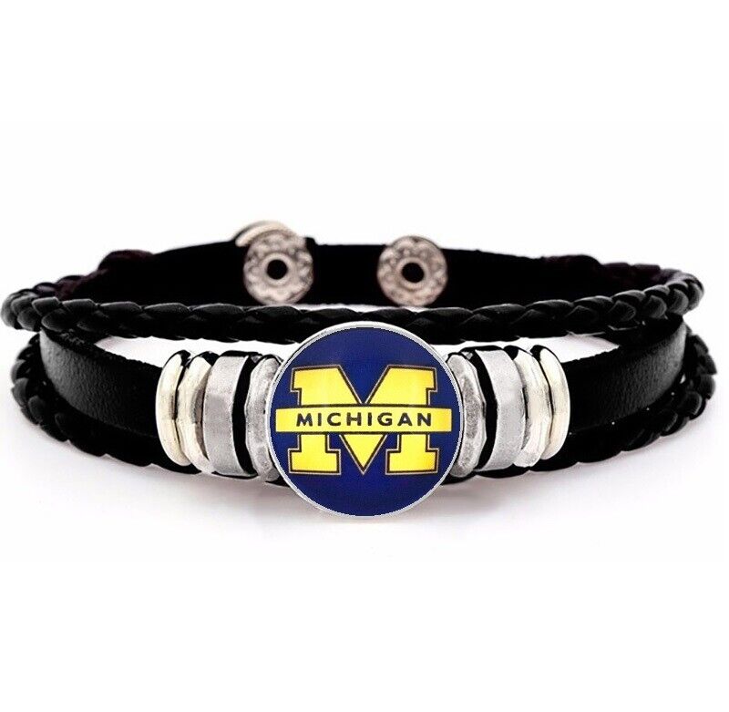 Special University Of Michigan Mens Womens Black Leather Bracelet W Giftpk D14