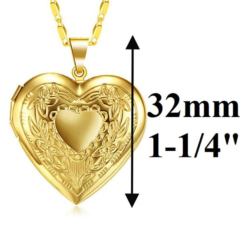 18k Yellow Gold Women's Photo Locket Pendant With 18" Chain Necklace D869