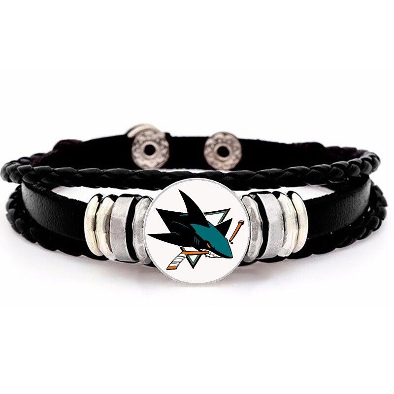 San Jose Sharks Black Leather Hockey Bracelet Gift D14