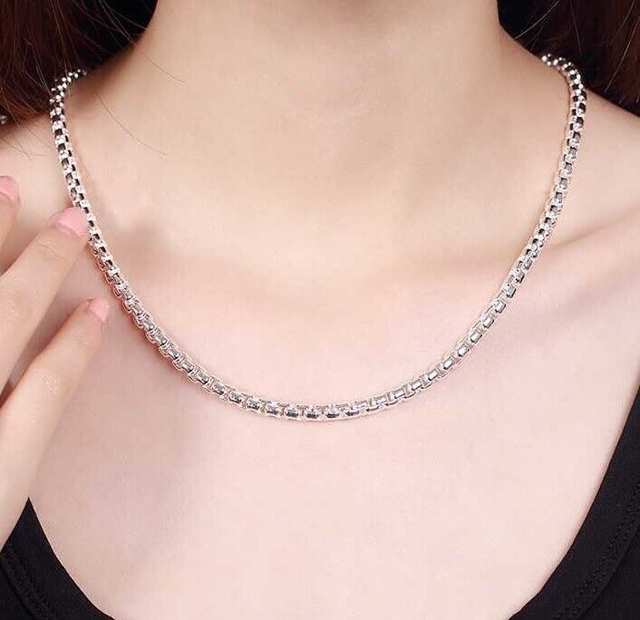 925 Sterling Silver Womens Round Box Link Chain Large 20" Necklace w GiftPg D615