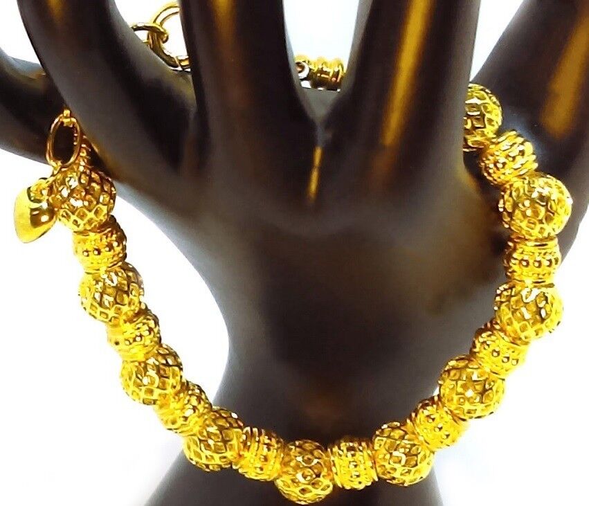 24k Yellow Gold Womens Opulent 10mm Beads Snake Link Chain Bracelet  +Gift Pkg
