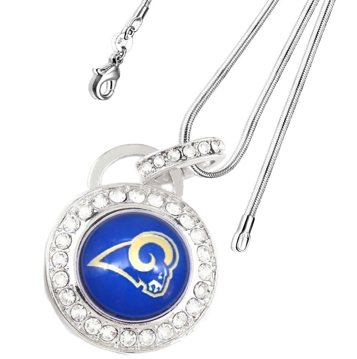 Los Angeles Rams Sterling Silver Womens Link Chain Necklace Crystal Pendant D17