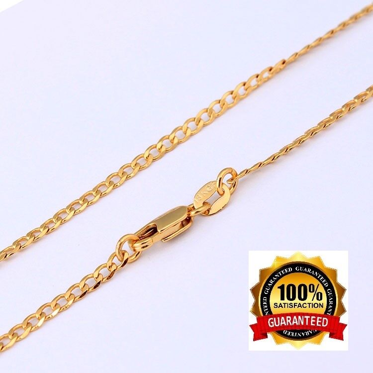 18k Gold 20" Necklace Mens Cuban Stylish Curb Link Chain +GiftPkg D555
