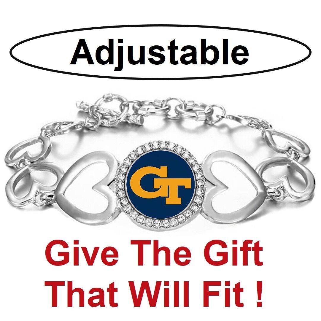 Georgia Tech Gt Womens Silver Heart Link Adjust. Bracelet W Gift Pkg D27