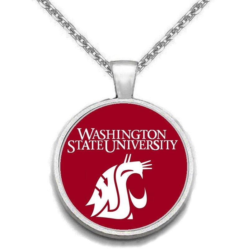 Washington State Cougars Womens Mens 925 Sterling Link Necklace With Pendant A1