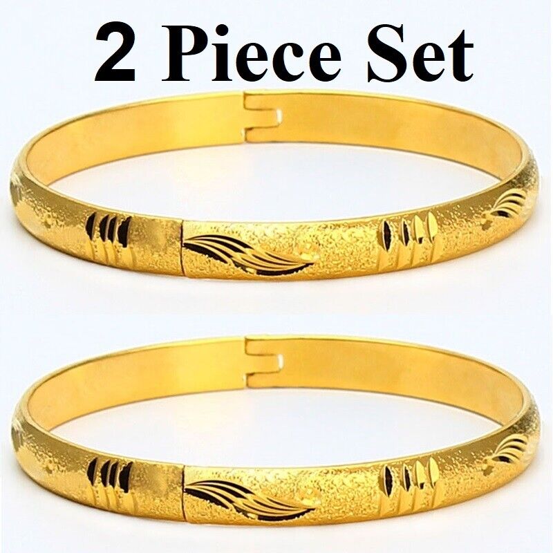 2 PcSet 18k Gold Womens Opening Bracelets Bangles Elegant Italian Cut Style D245