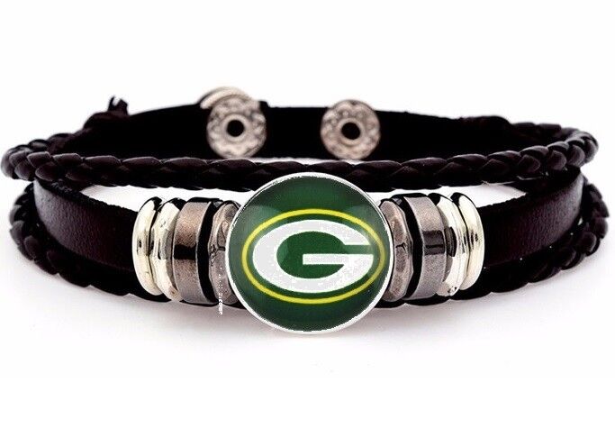 Green Bay Packers Mens Womens Black Brown Leather Bracelet Football W Giftpg D14