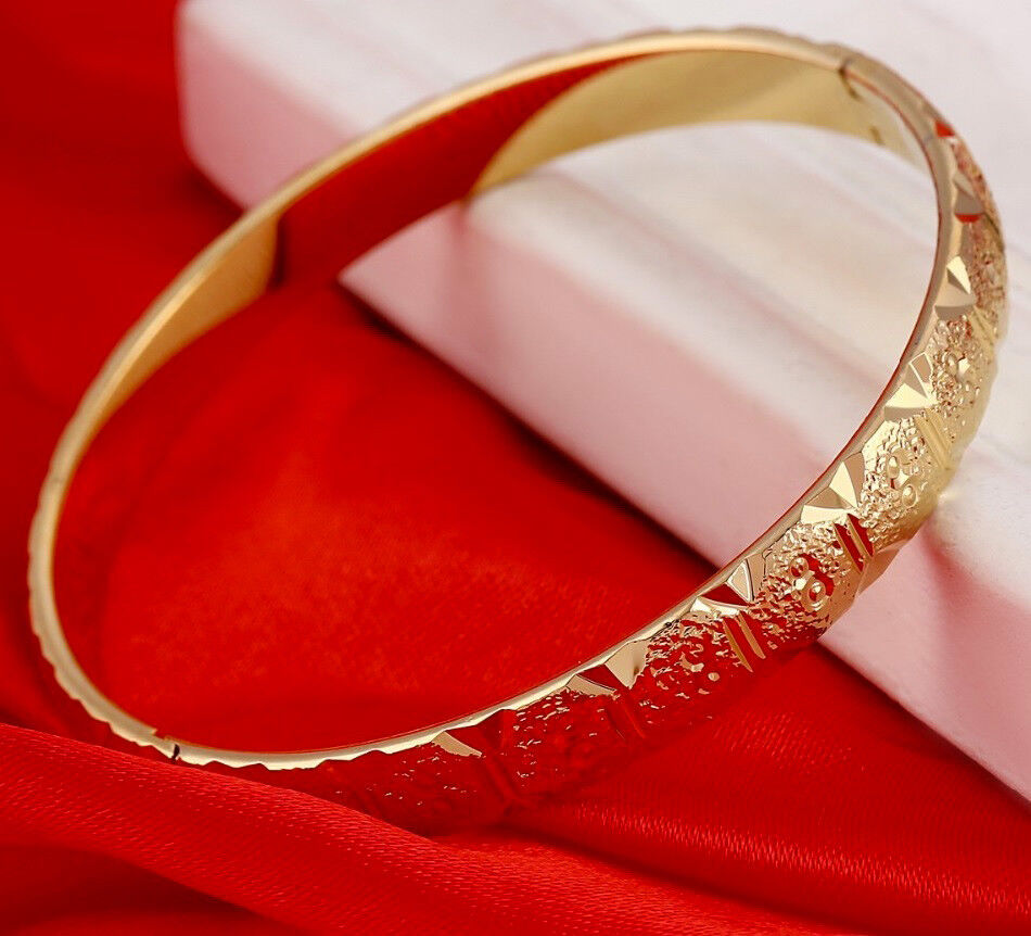 18k Gold Bracelet Womens Elegant Cut Design Opening + GiftPouch D415-3
