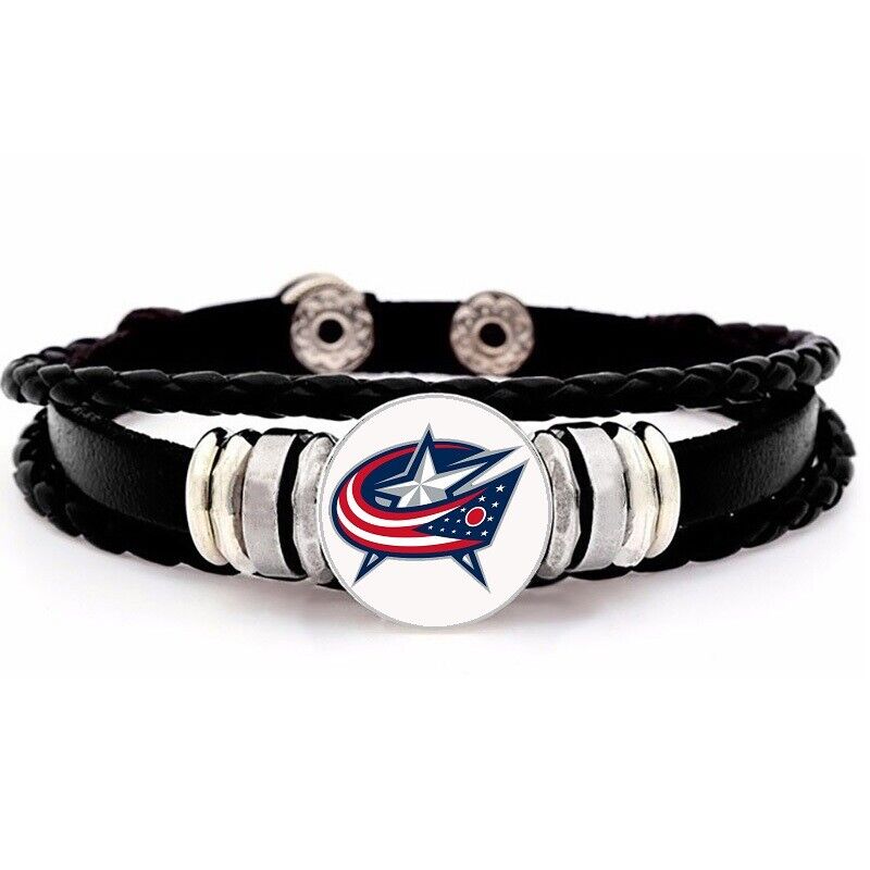 Columbus Blue Jackets Unisex Black Leather Hockey Bracelet Gift D14