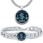 2Pc Large Seattle Kraken Mens Gift Hockey  24" Necklace With Bracelet D4D30