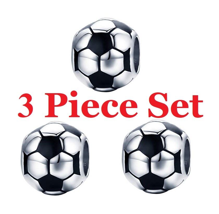 3 Pc Set Soccer Ball Charms Sterling Silver European Bead Charm For Bracelet