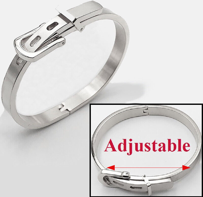 925 Sterling Silver Womens 8mm 7" Adjustable Buckle Oval Love Bracelet wGift Pkg